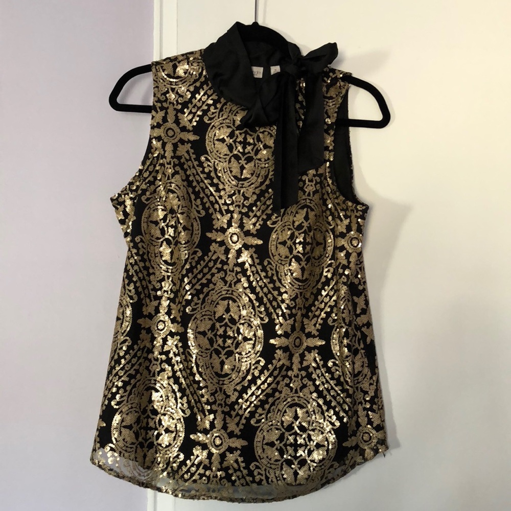 Gold Sequined Top w/ bow tied neckline